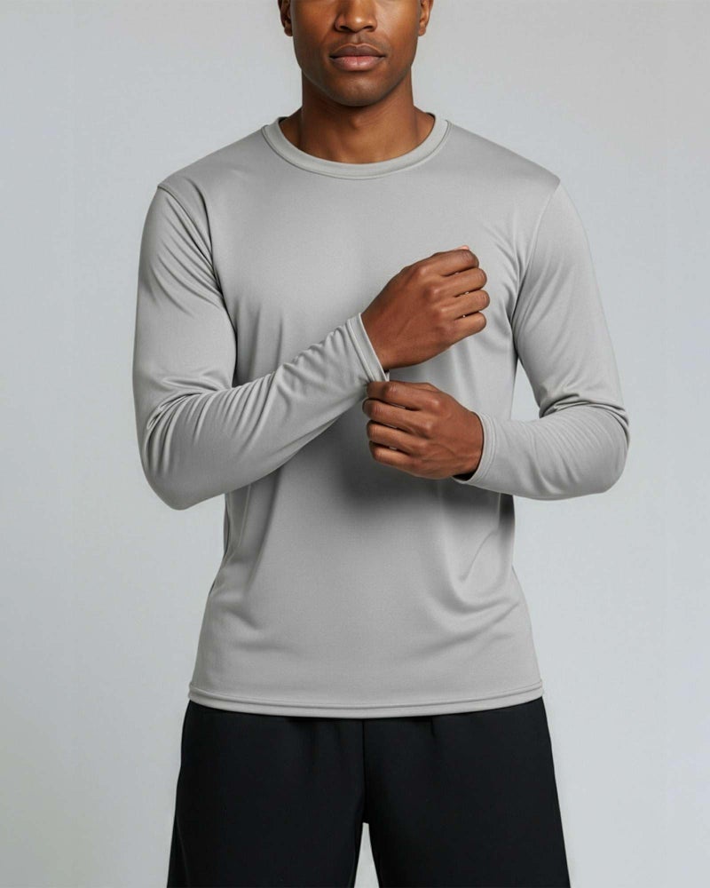 REALESSENTIALS أساسيات حقيقية 4 عبوة: تي شيرتات رجالية بأكمام طويلة جافة تناسب المشي وصيد السمك والتمارين الرياضية في الصالة الرياضية تحت الشمس UPF 50، مجموعة 7، حجم كبير جداً - Image 3